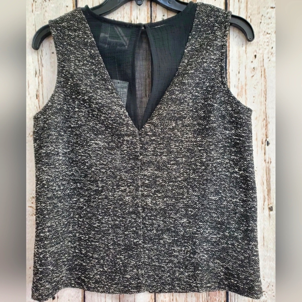 Harlowe & Graham Women's Small Tweed Knit Sheer Panel Tank Top Blouse NEW NWT‎